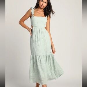 Dreamiest Darling Mint Smocked Tie Back Tiered Midi Dress